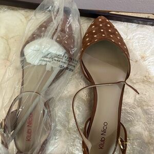 Brown polka dot Flats with Pointed Toe Design